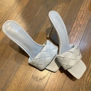 NWOT Baby Blue Woven Square Toe Heels Size 7